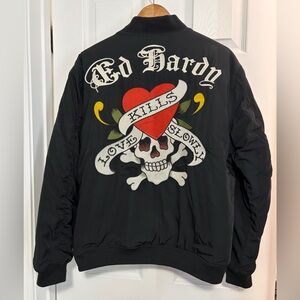 BNWT ED HARDY MEN'S 'LOVE KILLS SLOWLY' BOMBER JACKET BLACK US SIZE SMALL (S)